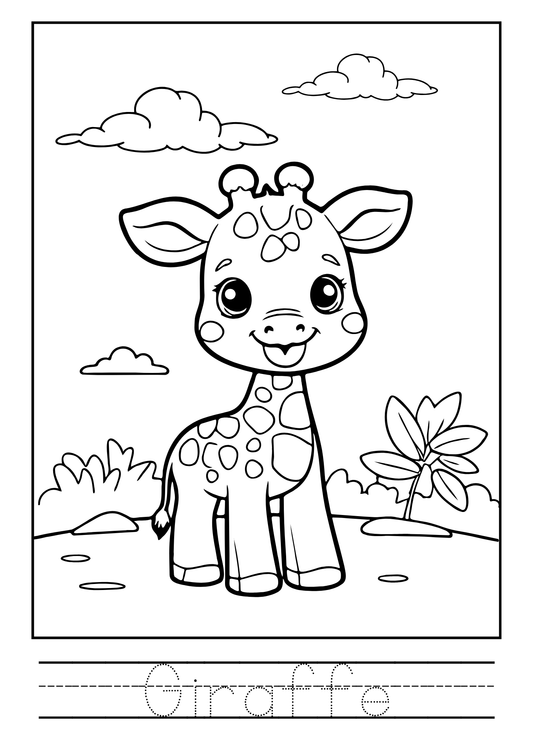 Wild Animals Coloring & Tracing Booklet for Kids – Printable PDF